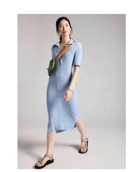 Anthropologie Dresses & Skirts - Anthropologie Saturday Sunday Ribbed Polo Midi Dress women L blue casual fall